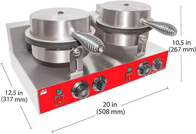 Alt view image 2 of 7 - AR-HCB2_Red Waffle Cone Maker | Commercial Double Waffle Cone Iron | Stainless Steel | Nonstick Coating | Manual