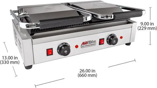 Alt view image 2 of 7 - AP-691 Double Panini Press | Half-Ribbed & Half-Flat Sandwich Maker | Cast-Iron Plates | Nonstick Coating