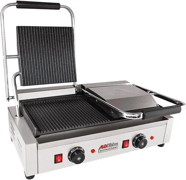Alt view image 7 of 7 - AP-691 Double Panini Press | Half-Ribbed & Half-Flat Sandwich Maker | Cast-Iron Plates | Nonstick Coating