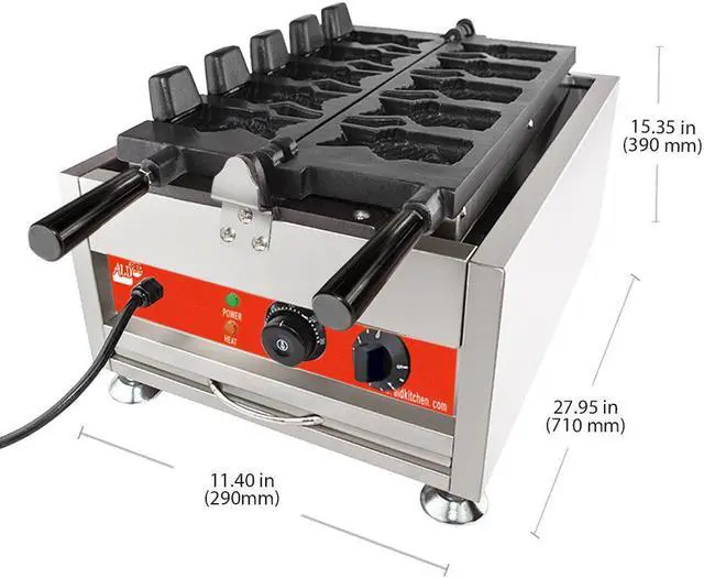 Alt view image 2 of 7 - AR-1105 Taiyaki Machine Commercial | 5 Open-Mouth Fish Shaped Waffles | Stainless Steel Taiyaki Maker