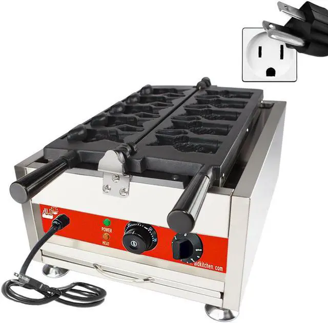 Alt view image 4 of 7 - AR-1105 Taiyaki Machine Commercial | 5 Open-Mouth Fish Shaped Waffles | Stainless Steel Taiyaki Maker