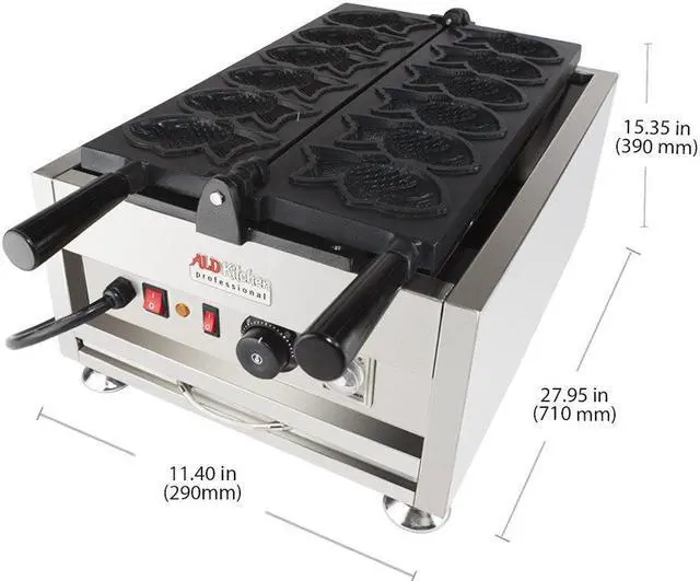 Alt view image 2 of 7 - AP-207 Taiyaki Maker | Fish Waffle Iron | Stainless Steel Nonstick Commercial Taiyaki Maker | 6 Fish-Shaped Waffles