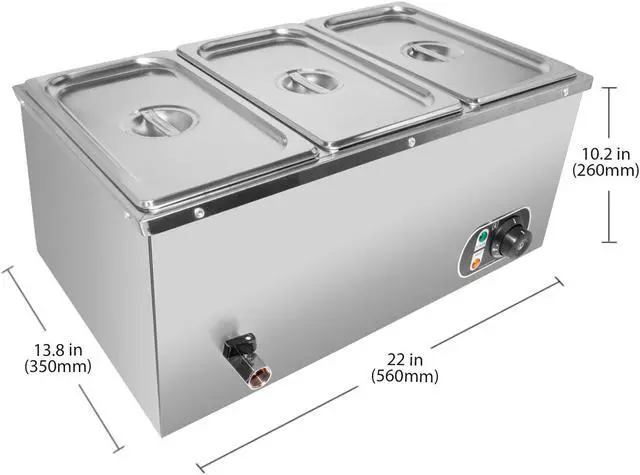 Alt view image 2 of 7 - ALDKitchen Bain Marie Steam Warmer | Electric Buffet Food Warmer | Stainless Steel | 3 Tanks | 110V