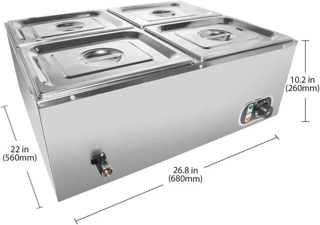 Alt view image 2 of 7 - ALDKitchen Bain Marie Steam Warmer | Electric Buffet Food Warmer | Stainless Steel | 4 Tanks | 110V