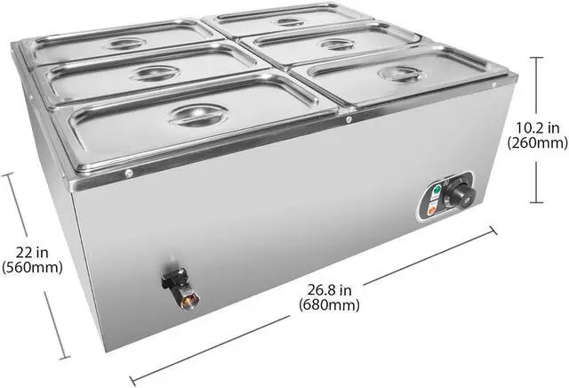 Alt view image 2 of 7 - ALDKitchen Bain Marie Steam Warmer | Electric Buffet Food Warmer | Stainless Steel | 6 tanks | 110V
