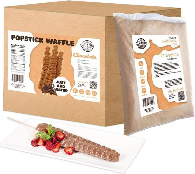 Main image of OldSoul Waffle Mix for Waffles on a Stick | Chocolate & Vanilla Flavour | Stick Waffles Dough Mix | 30 lbs | 672 Stick Waffles