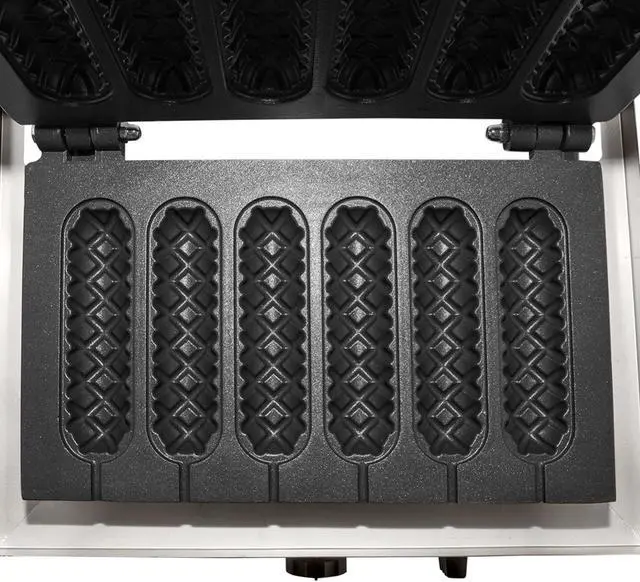 Alt view image 4 of 7 - Corn Dog Waffle Maker for Commercial Use | 6 Hotdog Waffles on a Stick | Stainless Steel | 110V (6 Hot Dogs)