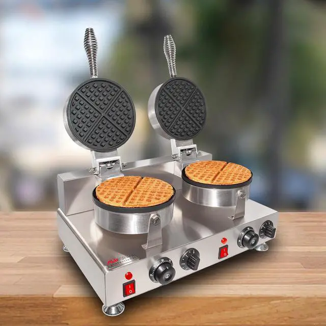 Alt view image 4 of 7 - Belgian Waffle Maker | Cone Maker and Waffle Iron | Round-Shape Thin Waffles | Stainless Steel