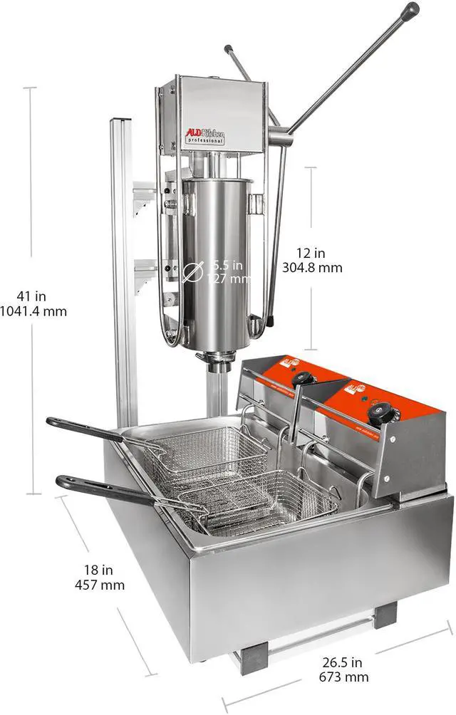 Alt view image 4 of 6 - ALD-10 Churros Machine Manual | Deep-Frying Churro Maker with Working Stand | Stainless Steel | 5L Capacity