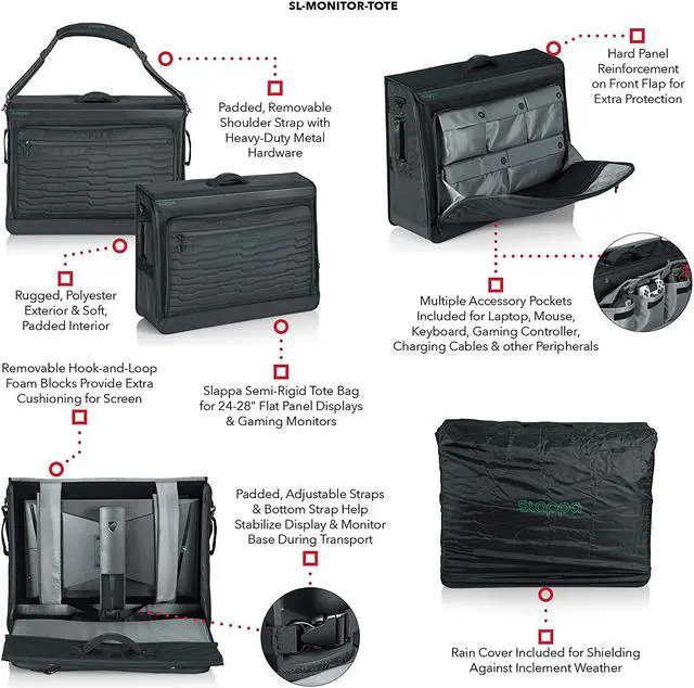 Alt view image 2 of 7 - Slappa Gaming Monitor Tote Bag with Water Resistant Zippers and Adjustable Carry Strap; Fits 27"-32" Monitors
