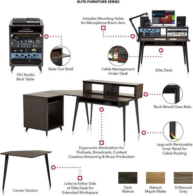 Alt view image 3 of 5 - Elite Furniture Series Corner Desk Section in Driftwood Grey Finish