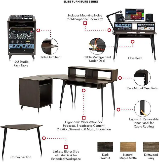 Alt view image 6 of 13 - Elite Furniture Series 10U Studio Rack Table in Dark Walnut Finish