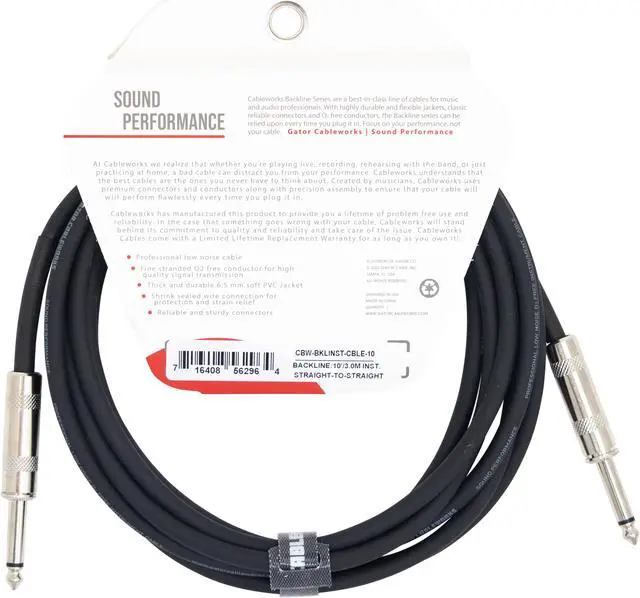 Alt view image 2 of 3 - Gator Cableworks Backline Series 10 Foot Straight to Straight Instrument Cable - GCWB-INS-10