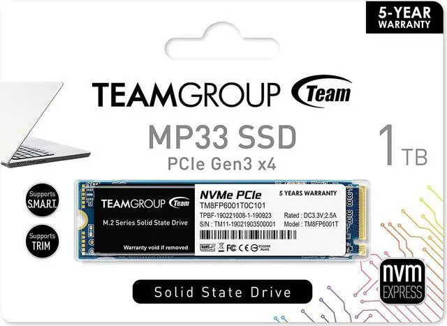 Alt view image 2 of 5 - TEAMGROUP MP33 1TB SLC Cache 3D NAND TLC NVMe 1.3 PCIe Gen3x4 M.2 2280 Internal Solid State Drive SSD (Read/Write Speed up to 1,800/1,500 MB/s) Compatible with Laptop & PC Desktop TM8FP6001T0C101