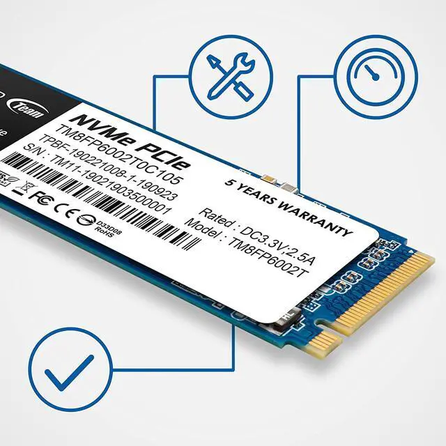 Alt view image 4 of 5 - TEAMGROUP MP33 1TB SLC Cache 3D NAND TLC NVMe 1.3 PCIe Gen3x4 M.2 2280 Internal Solid State Drive SSD (Read/Write Speed up to 1,800/1,500 MB/s) Compatible with Laptop & PC Desktop TM8FP6001T0C101