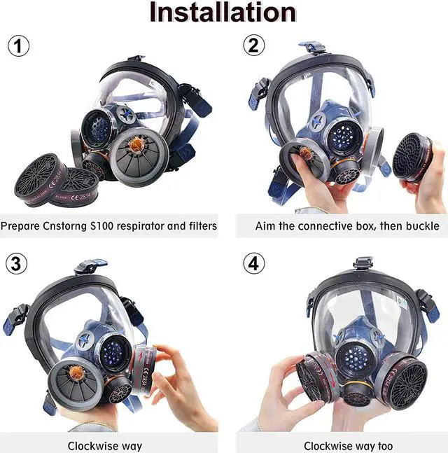 Alt view image 5 of 7 - Full Face Organic Vapor Respirator S100X-3 PD100 - Bio Gas Respirator for Survival and Emergency - Double Activated Carbon Air Filter For Paint Spray Woodworking