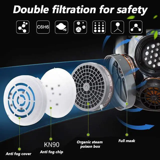Alt view image 7 of 7 - Full Face Organic Vapor Respirator S100X-3 PD100 - Bio Gas Respirator for Survival and Emergency - Double Activated Carbon Air Filter For Paint Spray Woodworking