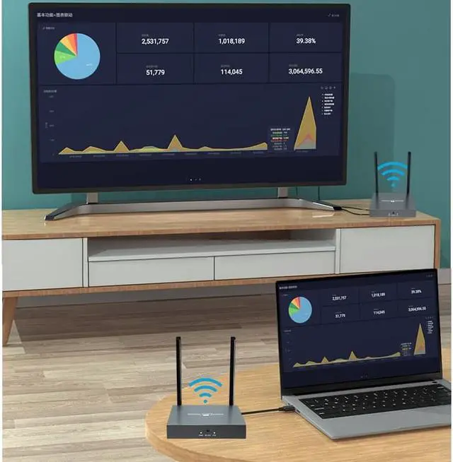 Alt view image 6 of 7 - (1 SENDER and 4 RECEIVERS Kit) Up to 656Ft,H.264 Wireless 1080P@60Hz Video Extender with Local Pass-through HDMI Loop-out Transmitter 4 Receivers Kit 200m with IR remote