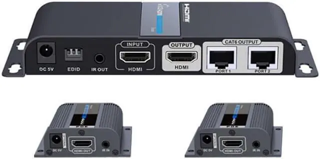 Main image of 1 in 2 Out LKV712Pro HDMI Extender 1080P@60HZ 1x2 POE Splitter Device Over CAT6/6A/7/8 Cable, Transmission up to 40m/131ft with Loop-Out Local Display,Support IR Remote Control,EDID Function 2 Way
