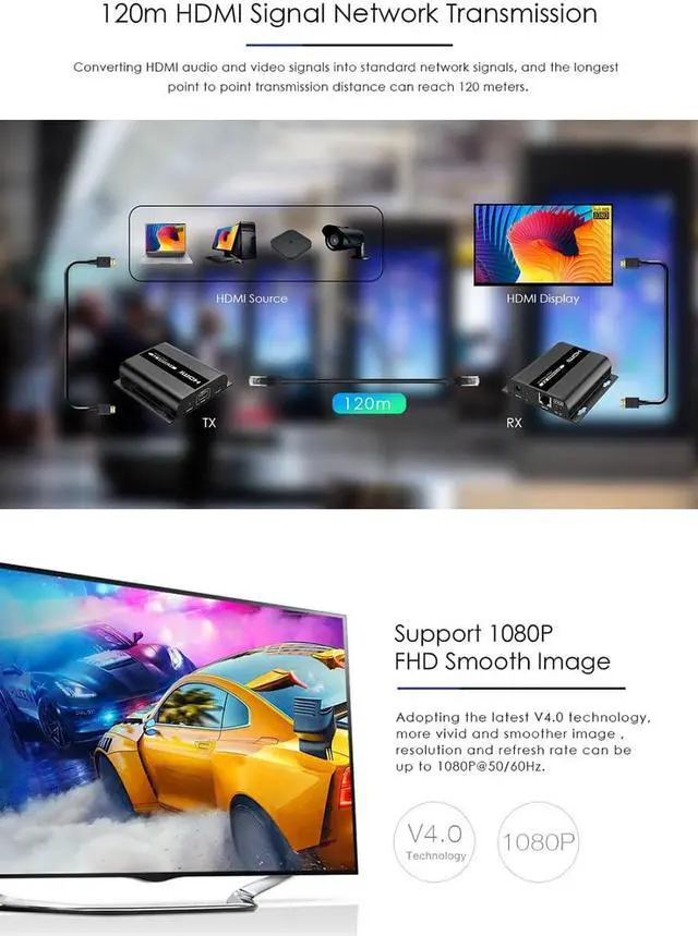 Alt view image 3 of 8 - 1 TX and 3 RX kit, LKV383 V4.0 1080P HDMI Extender with IR 394ft /120M Over Single Cat5 /Cat6 /Cat7 Ethernet Network and LAN Router/Switcher for HD STB,DVD,PS3, etc Supports TCP/IP by Ethernet