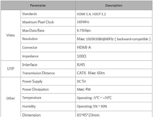 Alt view image 3 of 6 - 197Ft / 60M POC HDMI Extender 1080P@60Hz Transmitter and Receiver kit with RJ45 LAN Interface CAT6 Signal Network Cable Repeater Video Audio For HDTV DVD PS3 Projector