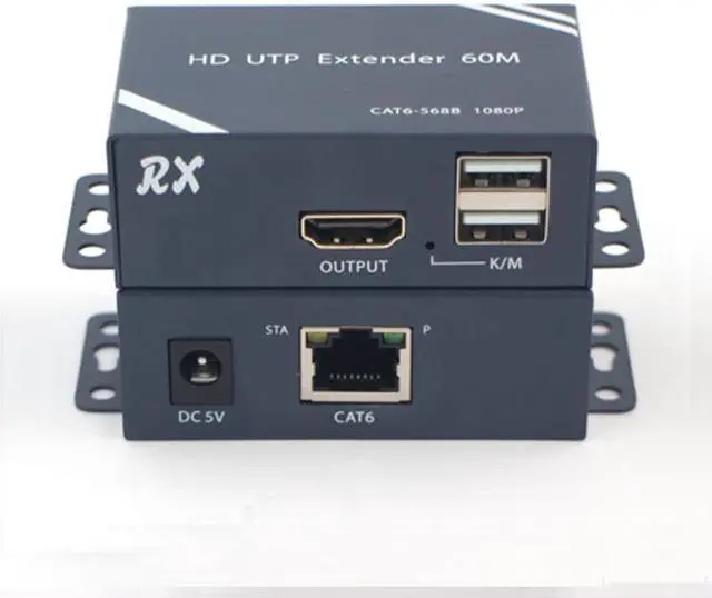 Alt view image 2 of 5 - 197Ft / 60M POC HDMI USB KVM Extender 1080P@60Hz with Local HDMI Loop-out Transmitter and Receiver kit with RJ45 LAN Interface CAT6 Signal Network Cable Repeater Video Audio For HDTV DVD PS3 Projector