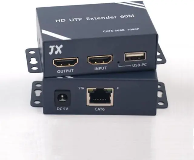 Alt view image 3 of 5 - 197Ft / 60M POC HDMI USB KVM Extender 1080P@60Hz with Local HDMI Loop-out Transmitter and Receiver kit with RJ45 LAN Interface CAT6 Signal Network Cable Repeater Video Audio For HDTV DVD PS3 Projector