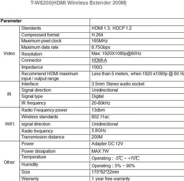 Alt view image 4 of 7 - (1 SENDER and 1 RECEIVER kit) Up to 656Ft Wireless 1080P 60Hz Video Extender with Local Pass-through HDMI Loop-out Transmitter Receiver kit 200m with IR remote