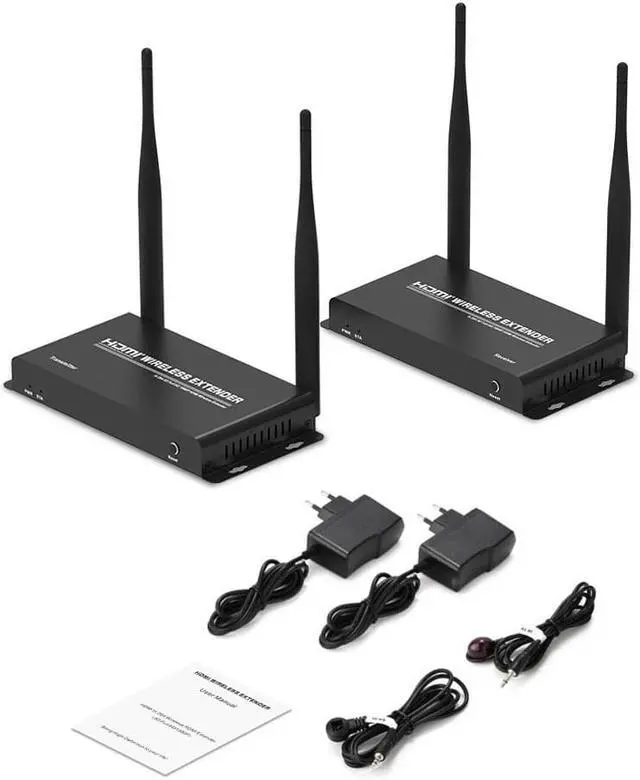 Alt view image 5 of 7 - (1 SENDER and 1 RECEIVER kit) Up to 656Ft Wireless 1080P 60Hz Video Extender with Local Pass-through HDMI Loop-out Transmitter Receiver kit 200m with IR remote