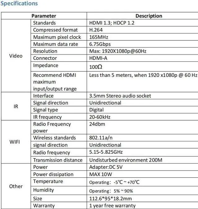 Alt view image 4 of 4 - (Only 1 Receiver) For Up to 656Ft,H.264 Wireless 1080P@60Hz Video Extender with Local Pass-through HDMI Loop-out Transmitter 4 Receivers Kit 200m with IR remote