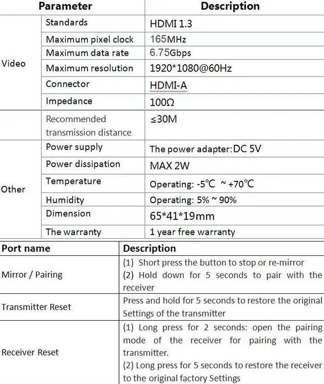 Alt view image 6 of 7 - 30m/98ft HDMI Wireless Extender,Wireless HDMI Transmitter and Receiver kits HD 1080P@60Hz