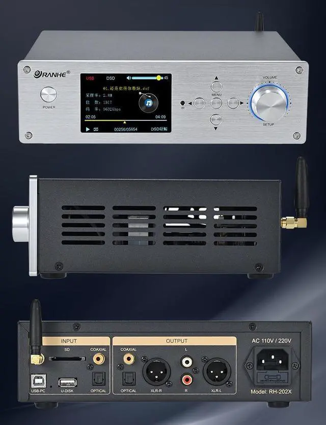 Alt view image 2 of 7 - RH-202XPRO Desktop HIFI Digital Music Player Dual ES9038Q2M DAC QCC5125 Bluetooth 5.1 Decoding Music Turntable Support DSD256 DTS