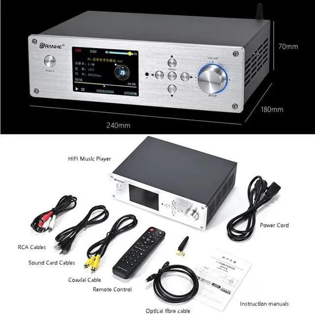 Alt view image 6 of 7 - RH-202XPRO Desktop HIFI Digital Music Player Dual ES9038Q2M DAC QCC5125 Bluetooth 5.1 Decoding Music Turntable Support DSD256 DTS