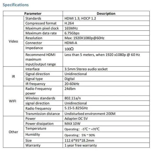 Alt view image 6 of 7 - (Transmitter and Receiver Kit) Up to 656Ft, H.264 Wireless 1080P 60Hz Video Extender with Local Pass-through HDMI Loop-out  Transmitter Receiver Kit 200m with IR Remote