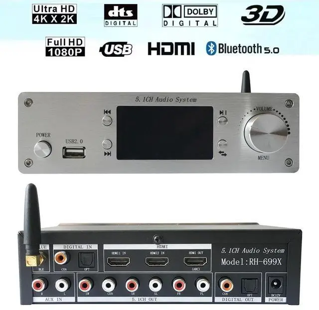 Main image of RH-699X Professional 5.1 Channel Audio Decoder USB U-Disk Lossless Music Playback Bluetooth5.0 Fiber Coaxial Audio Decoding 6-Channel Output