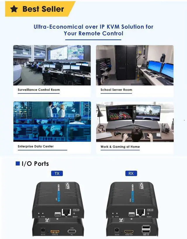 Alt view image 7 of 7 - Geniune LKV373KVM-V5.0 HDMI KVM Extender 120m Over IP Touch Screen Control Support one-to-one or one-to-many 1920x1200@60Hz Transmitter Receiver for USB Keyboard Mouse