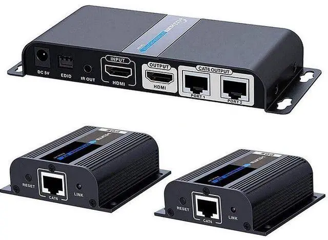 Main image of 1 in 2 Out LKV712Pro HDMI Extender 1080P@60HZ 1x2 POE Splitter Device Over CAT6/6A/7/8 Cable, Transmission up to 40m/131ft with Loop-Out Local Display,Support IR Remote Control,EDID Function 2 Way