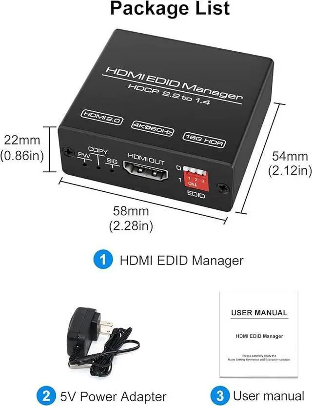 Alt view image 6 of 6 - HDMI EDID Manager 4K 60Hz Prophecy Emulator 8 EDID Mode EDID Copier Programmable Gains Equalized 4K@60Hz HDMI 2.0b Signal HDCP2.2 18Gbps HDR