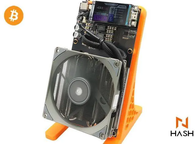Main image of NerdMiner NerdQaxe++ Bitcoin BTC Miner  4.8TH/s ±5%, 75W, Open-Source Solo Lottery Miner with WiFi & USB-C  Quiet Home Desktop Mining Rig Orange Bracket