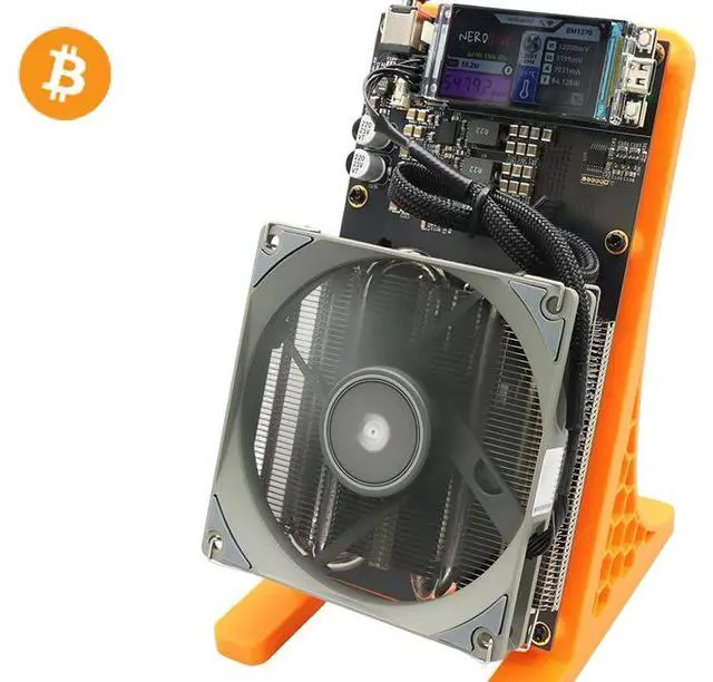Alt view image 5 of 7 - NerdMiner NerdQaxe++ Bitcoin BTC Miner  4.8TH/s ±5%, 75W, Open-Source Solo Lottery Miner with WiFi & USB-C  Quiet Home Desktop Mining Rig Orange Bracket