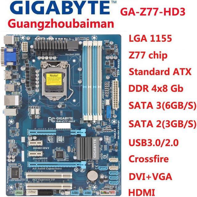 Refurbished: FOR GIGABYTE GA-Z77-HD3 LGA 1155 Intel Z77 HDMI SATA 