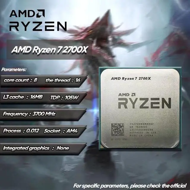 Alt view image 3 of 4 - FOR AMD Ryzen 7 2700X 3.7 GHz GAMING Zen+Eight-Core Sixteen-Thread 6C12T 16M 105W CPU Processor  Socket AM4 R7 2700X [ NO FAN ] R7-2700X Desktop Processor WORK ON A320 B350 Z370 A320M B350M Z370M