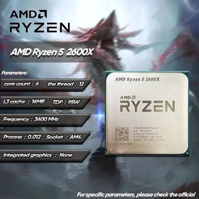 Alt view image 3 of 4 - FOR AMD Ryzen 5 2600X  3.6 GHz GAMING Zen+  Six-Core Twelve-Thread 6C12T CPU Processor YD260XBCM6IAF Socket AM4  R5 2600X [ NO FAN ] R5-2600 Desktop Processor WORK ON A320 B350 Z370 A320M B350M Z370M