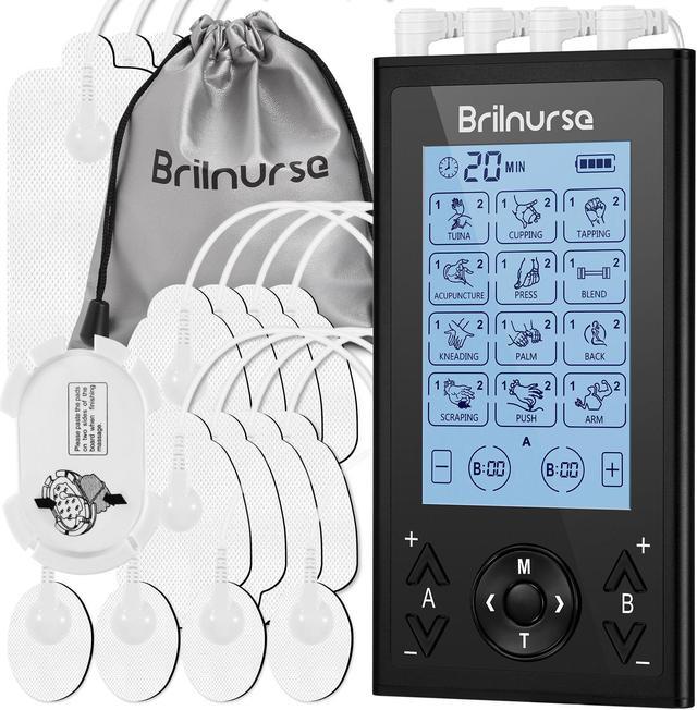 Brilnurse 4 Outputs TENS Unit Muscle Stimulator with 16 Electrode Pads,  Rechargeable Muscle Massager for Pain Relief Therapy with 24 Modes 20 Level  Intensity, Electric TENS Machine Pulse Massager 