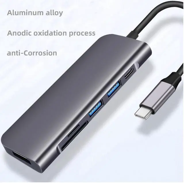 Alt view image 2 of 3 - 6in1 USB C Hub, Type-C laptop Docking station, 4K Display, compatible with Windows, MacOS (2*USB3.0, DP, SD/TF, etc), Tek-sailing TSDS601