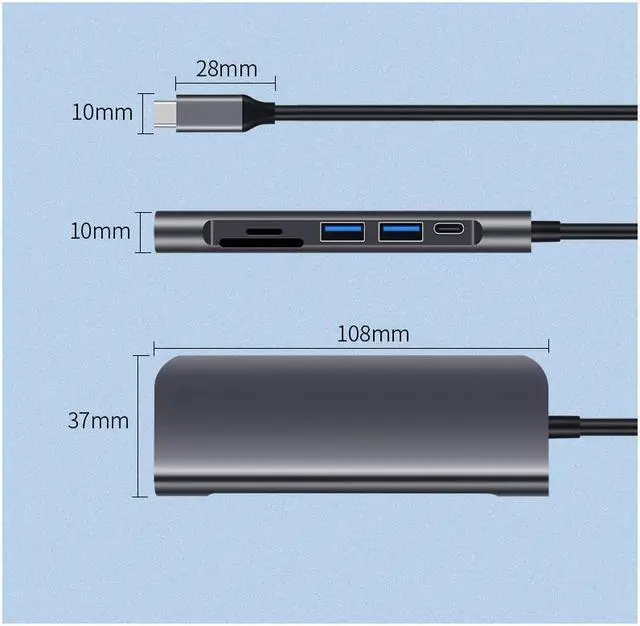 Alt view image 3 of 3 - 6in1 USB C Hub, Type-C laptop Docking station, 4K Display, compatible with Windows, MacOS (2*USB3.0, DP, SD/TF, etc), Tek-sailing TSDS601