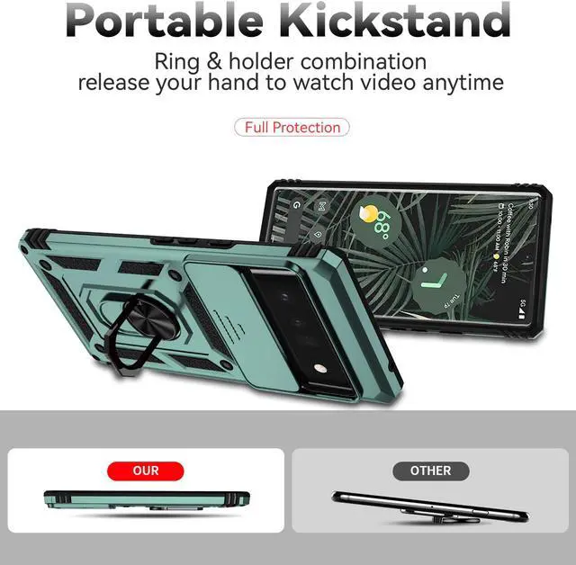 Alt view image 2 of 7 - Case with Holder Stander Shockproof Case For Google Pixel 6 Pro (Green)