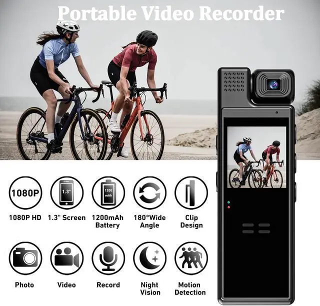 Alt view image 3 of 7 - Mini digital camera 1080P police law enforcement recorder portable small camera HD infrared night vision camera rotatable Micro SD IDO type 30fps (32GB)