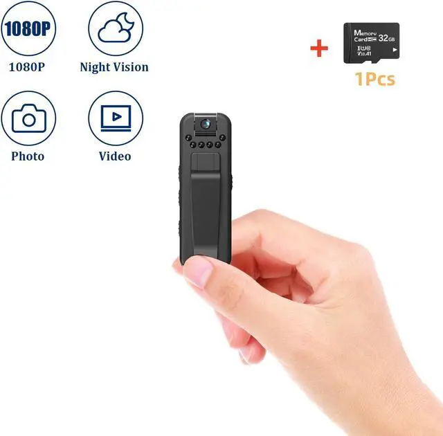 Main image of Mini digital camera 1080P police law enforcement recorder portable small camera HD infrared night vision camera rotatable Micro SD IDO type 30fps (32GB)