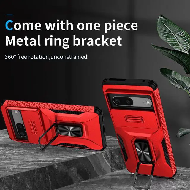 Alt view image 3 of 7 - Fashion Case with Stander Shockproof Case For Google Pixel 7 (Red)